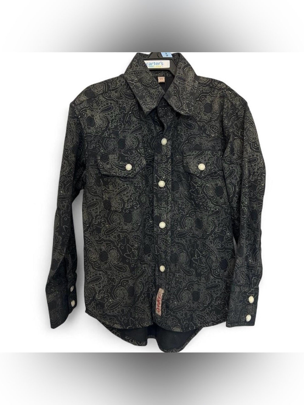 Rafter C Cowboy Collection Kids Boys XS Black Paisley Pearl Snap Western Shirt